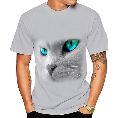 

Men's Plus Size 3D Animal Cat T-shirt Basic Daily Going out Round Neck White / Short Sleeve