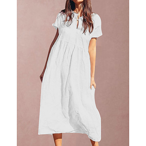 

Women's Loose Dress - Short Sleeves Solid Color V Neck Loose Wine White Navy Blue S M L XL XXL