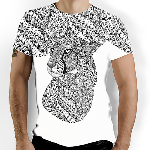 

Men's T shirt Graphic Optical Illusion Animal Print Short Sleeve Daily Tops White