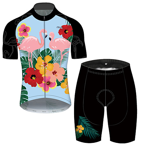 

21Grams Men's Short Sleeve Cycling Jersey with Shorts Black / Blue Flamingo Floral Botanical Bike UV Resistant Quick Dry Sports Flamingo Mountain Bike MTB Road Bike Cycling Clothing Apparel
