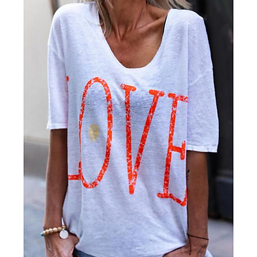 

Women's T-shirt Letter Love Printing V Neck Tops Loose Cotton Basic Top White Blue Yellow