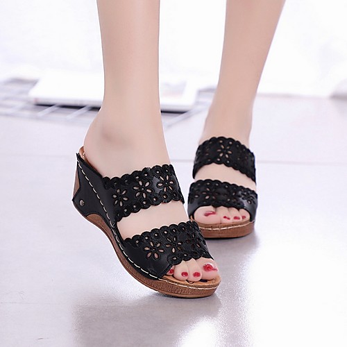 

Women's Sandals / Slippers & Flip-Flops Wedge Sandals Summer Wedge Heel Open Toe Daily PU White / Black / Red