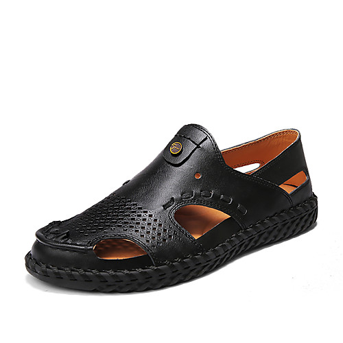 

Men's Summer Casual Outdoor Beach Sandals Water Shoes / Walking Shoes Leather Breathable Wear Proof Light Brown / Black