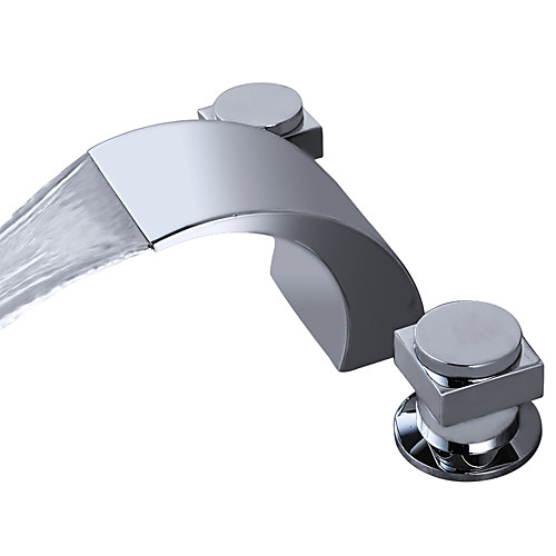 

Bathroom Sink Faucet - Widespread / Waterfall Chrome Deck Mounted Two Handles Three HolesBath Taps
