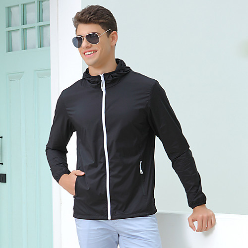 

Men's Hiking Skin Jacket Hiking Jacket Hiking Windbreaker Summer Outdoor Sunscreen Breathable Quick Dry Anti-Mosquito Jacket Top Elastane Single Slider Running Hunting Fishing Dark Grey / White