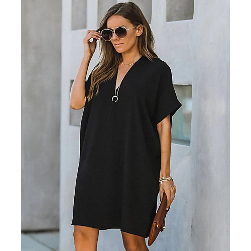 

Women's Shift Dress Knee Length Dress - Short Sleeves Solid Color Patchwork Summer Fall Street chic Daily 2020 Wine Black XXL XXXL XXXXL XXXXXL XXXXXXL
