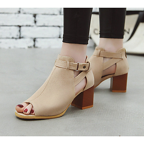 

Women's Sandals Heel Sandals Summer Chunky Heel Peep Toe Daily PU Almond / Black / Green