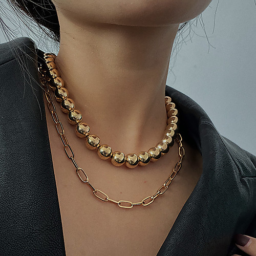 

Women's Chain Necklace Beaded Necklace Necklace Twisted XOXO Vertical / Gold bar Precious Statement Basic Punk Trendy Gold Plated Chrome Gold 377 cm Necklace Jewelry For Party Evening Formal Street