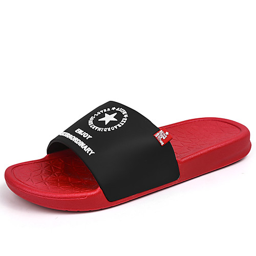 

Men's Spring / Summer Casual / Beach Daily Home Slippers & Flip-Flops PVC Breathable Non-slipping Wear Proof Black / Red / Gray Slogan