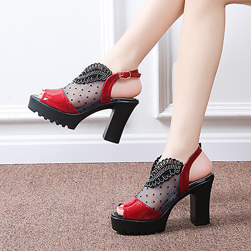 

Women's Sandals Platform Sandal Spring & Fall / Spring & Summer Platform Peep Toe Daily Party & Evening Faux Leather Black / Red