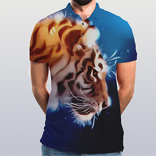 

Men's Graphic Animal Tiger Slim Polo Basic Elegant Daily Going out Rainbow / Short Sleeve