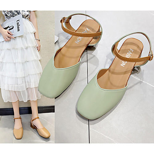 

Women's Sandals Flat Sandal Summer Chunky Heel Square Toe Daily PU Almond / Yellow / Green