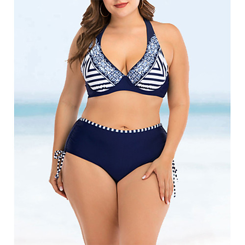 

Women's Bikini Swimwear Swimsuit - Color Block L XL XXL Navy Blue