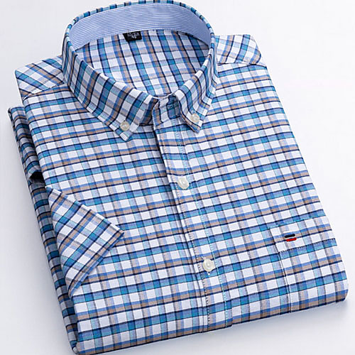

Men's Shirt Plaid Print Short Sleeve Daily Tops Blue
