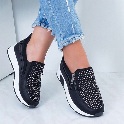 

Women's Flats 2020 Spring & Fall Flat Heel Round Toe Casual Sweet Daily Sparkling Glitter PU Walking Shoes White / Black / Pink