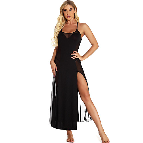 

Women's Lace / Mesh / Split Suits Nightwear Solid Colored Black S M L