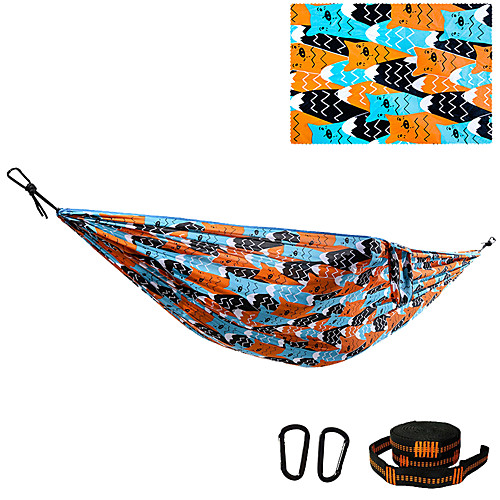 

Camping Hammock Outdoor Portable Breathable Ultra Light (UL) Foldable Linen / Cotton Blend with Carabiners and Tree Straps for 2 person Camping / Hiking Hunting Fishing Forest Green Bule / Black Green