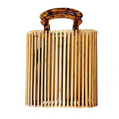 

Women's Straw Top Handle Bag Solid Color Khaki