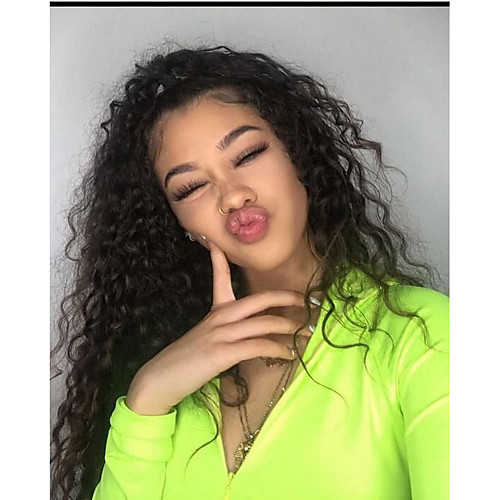 

Remy Human Hair Lace Front Wig Free Part style Indian Hair Curly Wavy Black Wig 130% Density Women's Long Human Hair Lace Wig Premierwigs