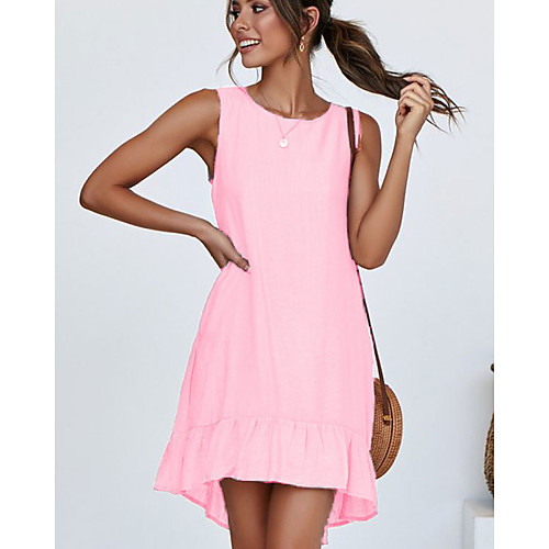 

Women's Shift Dress - Sleeveless Solid Color Summer Elegant 2020 White Blushing Pink Gray S M L XL