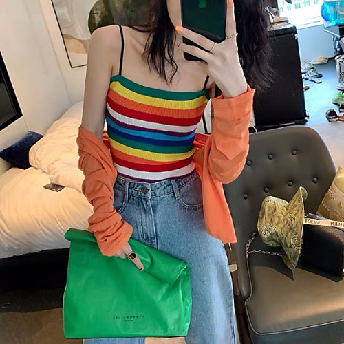 

Women's Striped Rainbow Backless Camisole Basic Daily Going out Rainbow