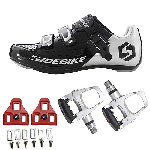 

SIDEBIKE Adults' Cycling Shoes With Pedals & Cleats Road Bike Shoes Carbon Fiber Cushioning Cycling Black Men's Cycling Shoes / Breathable Mesh