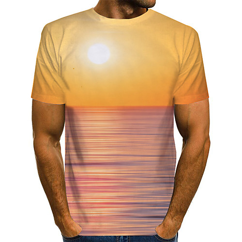 

Men's 3D T-shirt Basic Exaggerated Daily Round Neck Blue / Purple / Red / Yellow / Green / Short Sleeve