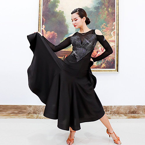 

Ballroom Dance Dress Split Joint Women's Training Performance Long Sleeve Mesh Polyester