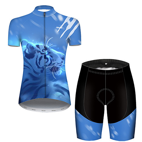 

21Grams Women's Short Sleeve Cycling Jersey with Shorts Nylon Black / Blue Galaxy Tiger Animal Bike Quick Dry Breathable Sports Galaxy Mountain Bike MTB Road Bike Cycling Clothing Apparel / Stretchy