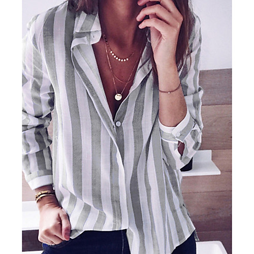 

Women's Striped Print Shirt Daily Shirt Collar Black / Blue / Blushing Pink / Gray