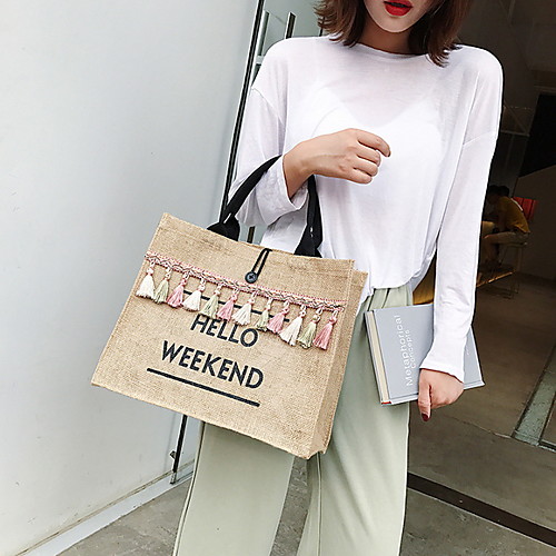 

Women's Canvas Top Handle Bag Letter White / Black