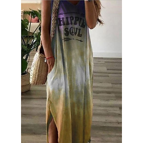

Women's A-Line Dress Maxi long Dress - Short Sleeves Tie Dye Summer Casual Chinoiserie 2020 Blue Purple Red Yellow S M L XL XXL XXXL