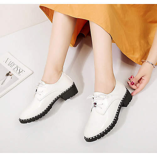 

Women's Oxfords Spring & Summer Low Heel Round Toe Daily PU White / Black