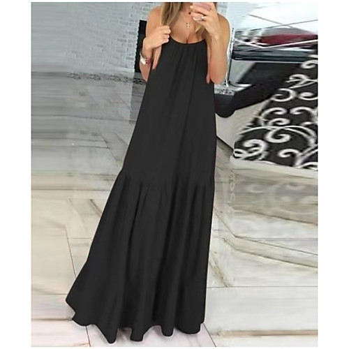 

Women's Maxi long Dress Strap Dress - Sleeveless Solid Color Summer Casual Sexy 2020 Black Red S M L XL XXL XXXL