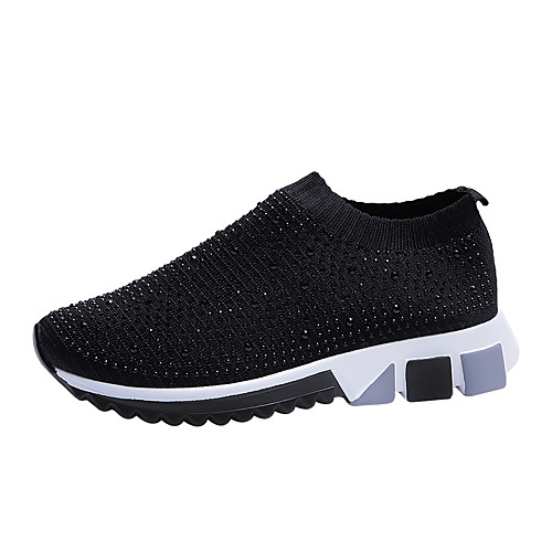 

Women's Trainers / Athletic Shoes 2020 Fall / Spring & Summer Flat Heel Round Toe Casual Minimalism Daily Rhinestone Tissage Volant Walking Shoes Black