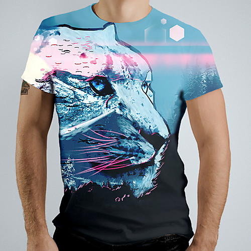 

Men's T shirt Graphic Animal Short Sleeve Daily Tops Basic Elegant Blue