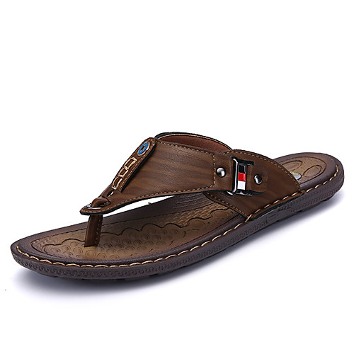 

Men's Summer Casual Daily Slippers & Flip-Flops Walking Shoes Microfiber Breathable Khaki / Brown
