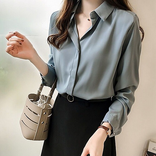 

Women's Solid Colored Loose Shirt Daily Shirt Collar White / Black / Blue / Khaki