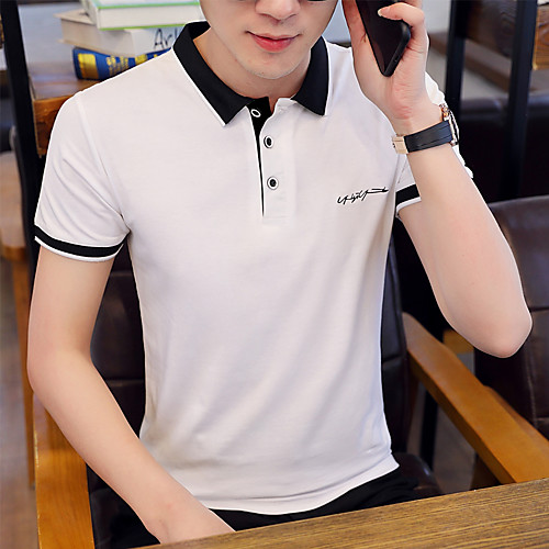 

Men's Solid Colored Letter Slim Polo Business Basic Daily Going out Shirt Collar White / Black / Blushing Pink / Khaki / Gray / Short Sleeve