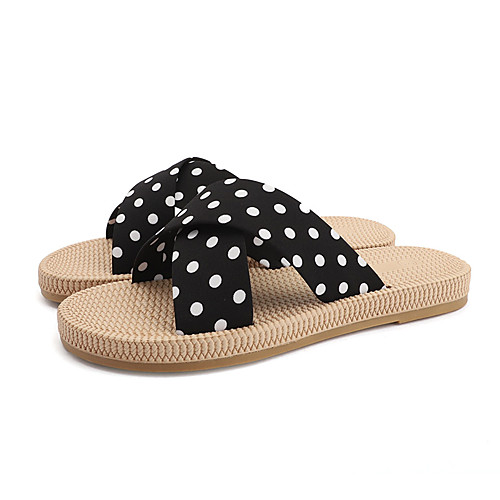 

Women's Slippers & Flip-Flops Summer Flat Heel Open Toe Sweet Daily Outdoor Polka Dot Polyester Black / Green / Beige