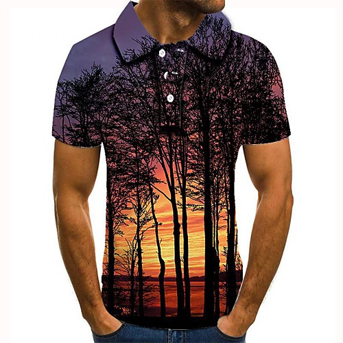 

Men's 3D Graphic Polo Basic Daily Shirt Collar Rainbow / Short Sleeve