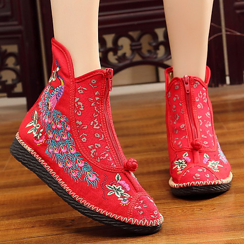 

Women's Boots Spring / Fall Flat Heel Round Toe Daily Canvas Mid-Calf Boots Wine / Black / Red