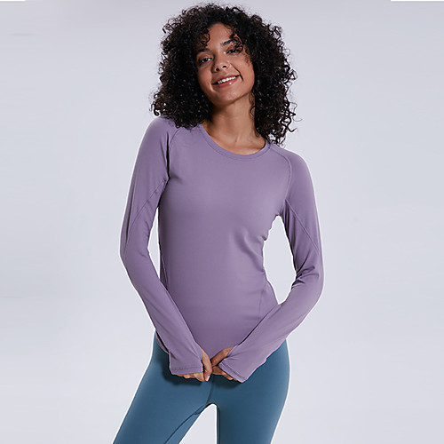

Women's Yoga Top Thumbhole Solid Color Pink Gray Light Pink Running Fitness Gym Workout Tee / T-shirt Long Sleeve Sport Activewear Breathable Quick Dry Comfortable Stretchy