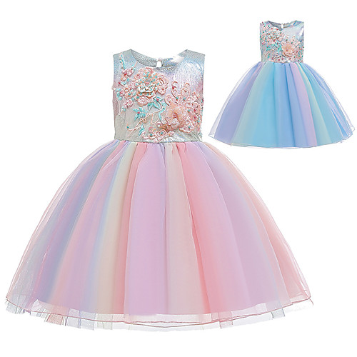 

Princess Unicorn Dress Flower Girl Dress Girls' Movie Cosplay A-Line Slip Pink / Blue Dress Children's Day Masquerade Tulle Polyester Sequin