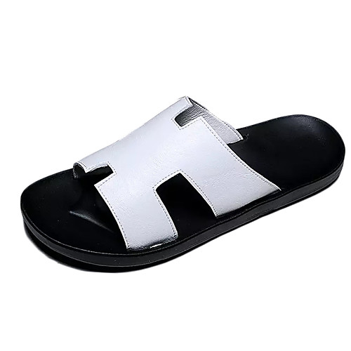 

Men's Summer Casual Daily Slippers & Flip-Flops PU Non-slipping White / Black / Brown