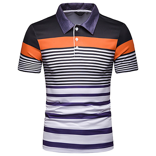 

Men's Polo Striped Short Sleeve Daily Tops Blue Orange