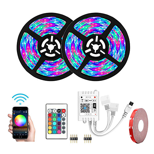 

LED WiFi Wireless RGB LED Smart Strip Lights 2835 600LEDs 32.8Ft 10M With 24 Keys Remote Control Flexible Tape Lights Fits AlexaGoogle Home