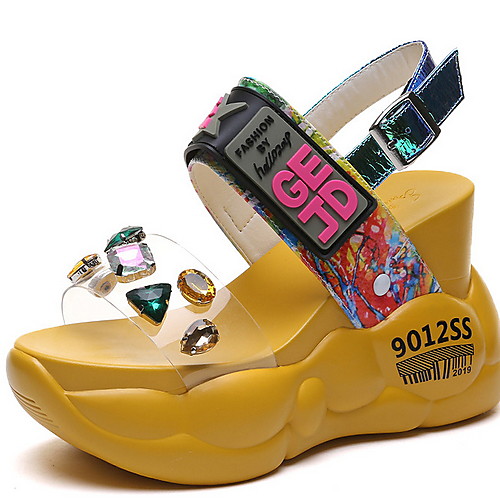 

Women's Sandals Wedge Sandals Heel Sandals Spring & Summer Wedge Heel Round Toe Daily PU White / Yellow