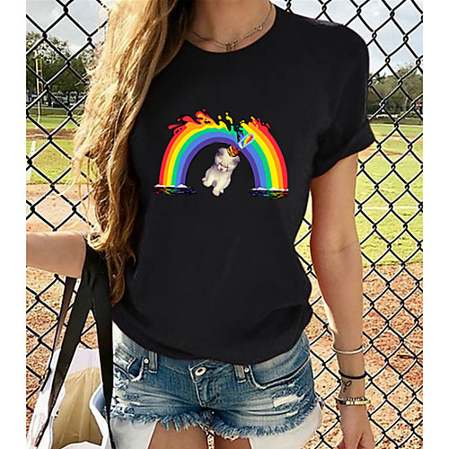 

Women's Plus Size Graphic 3D Print Pleated Print Loose T-shirt Street chic Exaggerated Daily Going out Rainbow