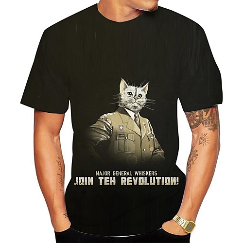 

Men's Plus Size 3D Animal Cat T-shirt Basic Daily Going out Round Neck Black / Short Sleeve